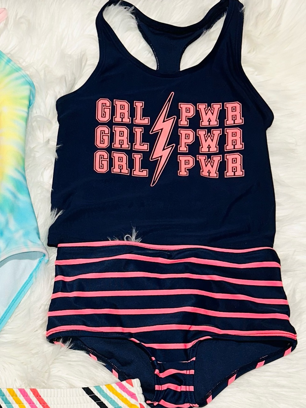GAP Kids Navy Swimsuit Set with Pink Stripes*